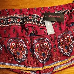 Y2K- Wet Seal Burgundy Paisley Smocked Crop Top with Yellow & Blue Accents